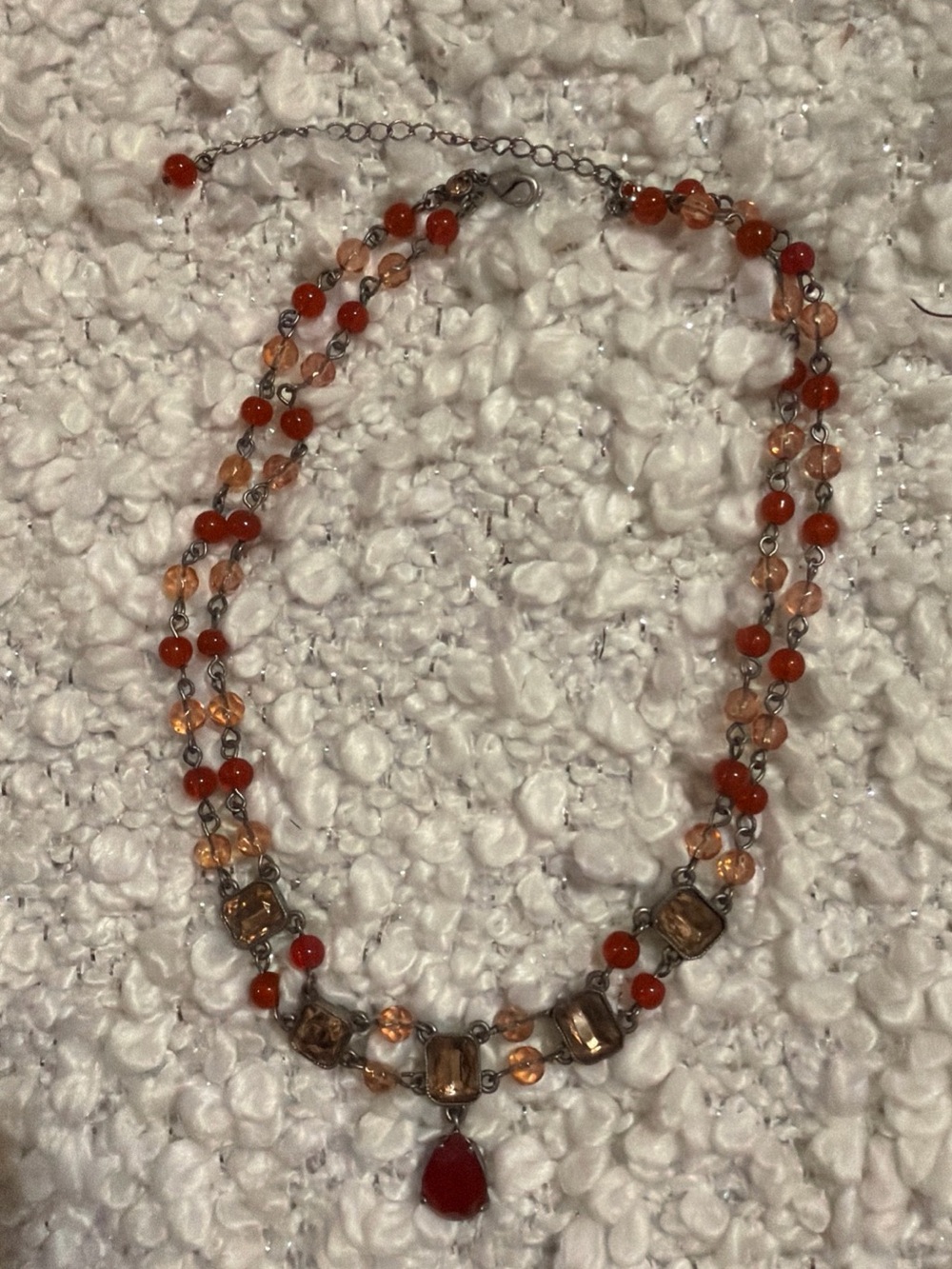 Red Beaded Double-Strand Women's Necklace